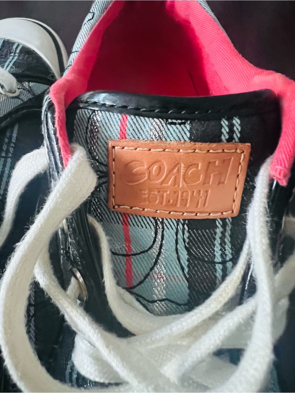 Coach Plaid Sneakers with Pink Lining and White Toe Caps - Picture 6 of 8